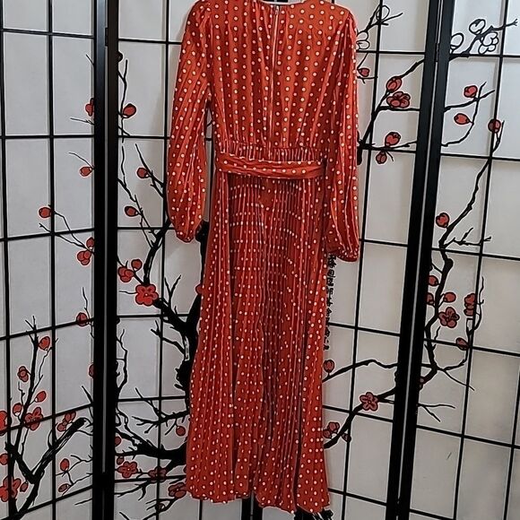 Eien Orange Polka Dot Full length Pleated Dress - Picture 5 of 12